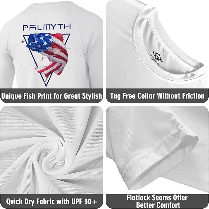 Palmyth Fishing Shirts for Men Long Sleeve UPF 50+ T Shirt Sun Protection | Quick Dry, Sun Protection, Myth-Cool Fabric, Fish Print, Moisture Wicking, Stretchy, Breathable, Fishing,Boating,Outdoor Wear