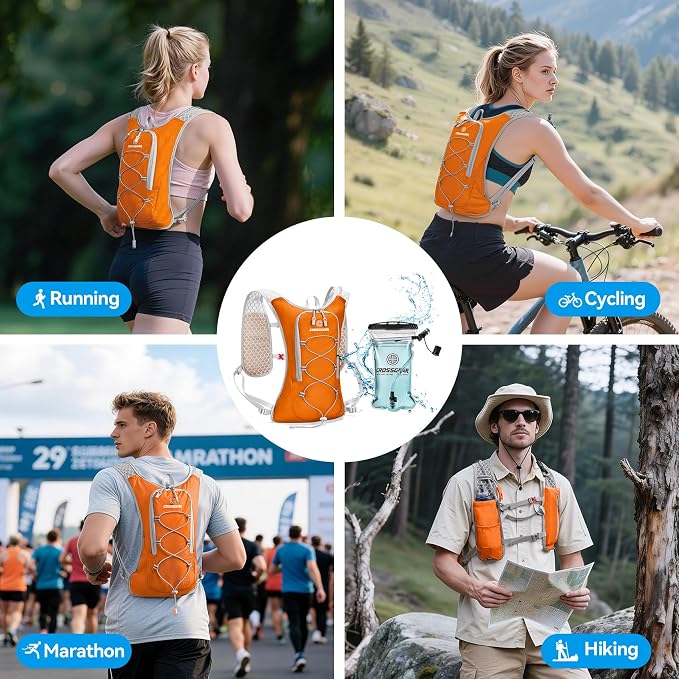 Lightweight Hydration Backpack with 1.5L TPU Water Bladder, CROSSGEAR Running Hydration Vest, Ultralight Hiking Backpack for Women Men, Running Water Daypack for Cycling Hiking Marathon