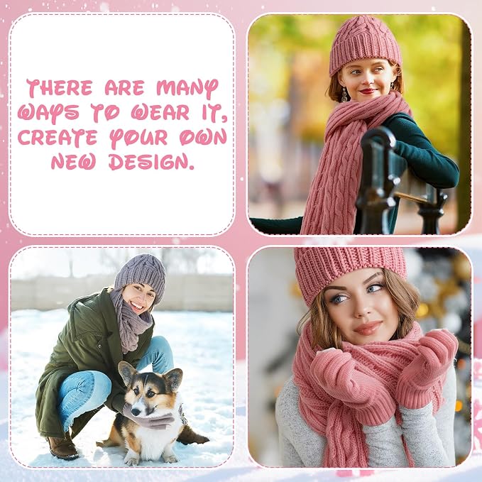 16 Pcs Women Hat Scarf Gloves Ear Muffs Set Winter Knitted Pom Beanie Hats Scarf Touch Screen Gloves for Men Adult Homeless