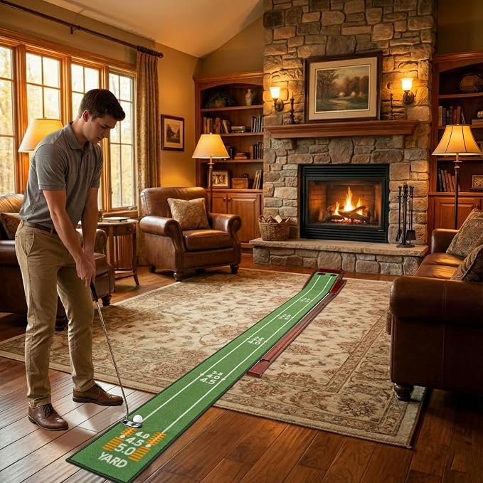 Golf Putting Green Indoor - Practice Uphill Putts, 3-Level Adjustable Incline, Auto Ball Return and Foldable Solid Wood Base, Golf Training Aid for Home, Office, Backyard - Golf Putting Mat