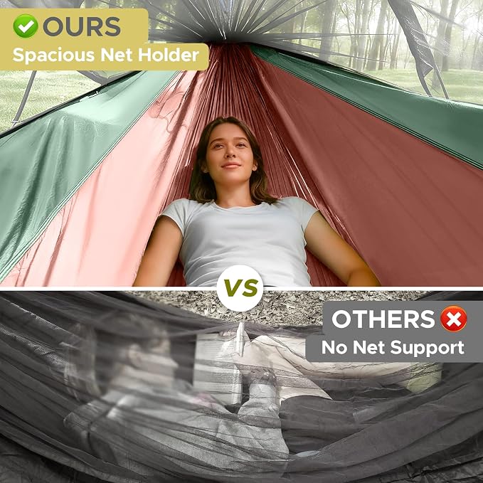 Sunyear Camping Hammock Tent - Portable Hammocks with Mosquito Net (Single/Double, 500lbs Capacity) - Spacious & Anti-Rollover Design with 2 Tree Straps for Hiking, Backpacking, Indoor/Outdoor Use