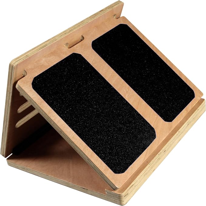 Adjustable Wood Slant Board — with Carry Bag — Calf Stretcher Board — Folds Flat — 4 Angles: 12°, 22°,32°, 42° — Non-Slip Rubber Bottom — Stainless Steel Hinges