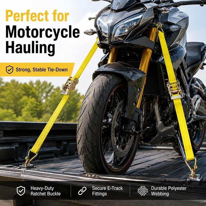 RHBLME Ratchet Straps Heavy Duty Pack of 4, 2 Inch Ratchet Straps with Double J Hook, 16.4 Ft Tie Down Straps for Securing and Moving Cargo, Motorcycles, 10000 LBS Break Strength
