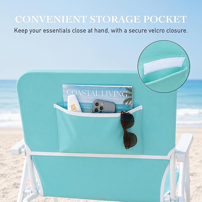 CARIBBEAN JOE Folding Beach Chair, 1 Position Lightweight and Portable Foldable Outdoor Camping Accessories with Carry Strap (Mint, 225lbs Capacity)
