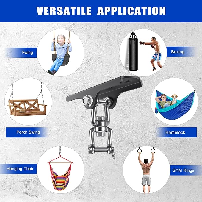 Dolibest Heavy Duty Swing Hanger,Ceiling Mount Swing Hook,One-Piece Design Base, Swing Set Hardware for Punching Bag, Boxing, Hammock Chair, Yoga Swing, Porch Swing (360° +180° Rotation)