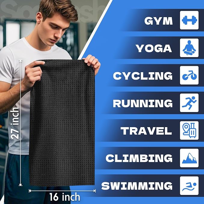 Microfiber Gym Towels for Showering Working Out Quick Dry Negative ions Large Middle Small Sizes Lightweight Gym Towel for Men Women Tennis Sports Towels for Body Hot Yoga Fitness Essentials