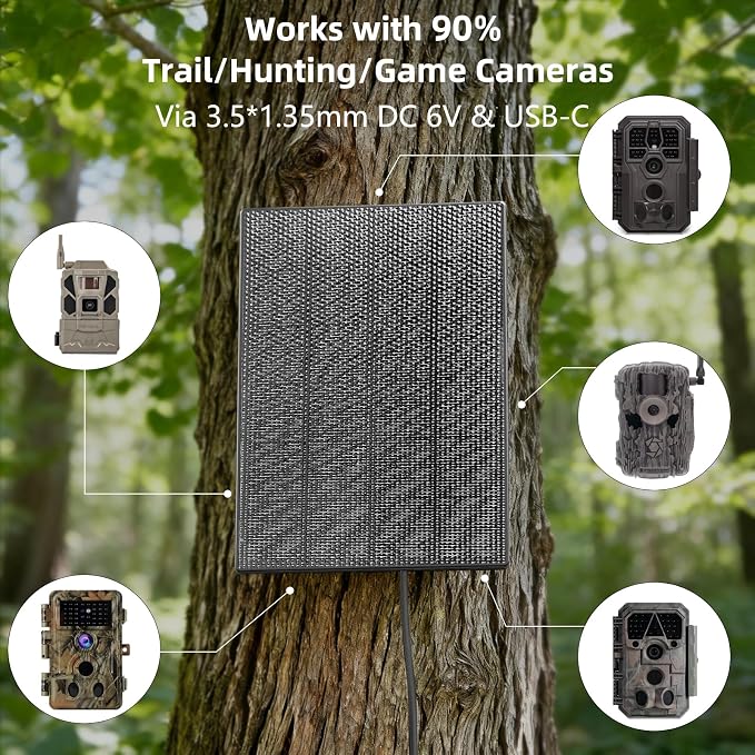 LIYVZ 3W Trail Camera Solar Panel 5V/6V, 4000mAh Solar Charger for Trail Camera, Game Camera Trail Cam Solar, Universal Hunting Camera Solar Panel, 2-Pack