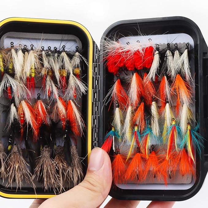 Fly Fishing Flies Assortment Kit Dry Wet Nyphms Tenkara Popper Streamer Woolly Bugger for Trout Bass Salmon Steelhead with Fly Box