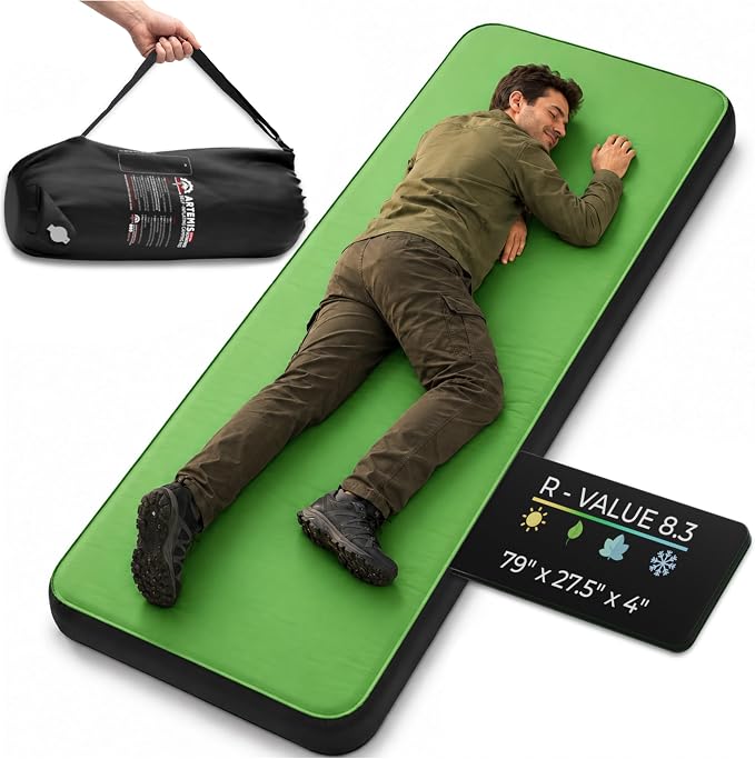 Gear Doctors Artemis 8.3 R-Value Self Inflating Sleeping Pad Camping—Air Mattress Camping—Mattress Pad 4 Season 3D Air Foam 4" Thick Insulated Inflatable Foam Sleeping Mat for Luxury Camp/Car/Cot/Tent