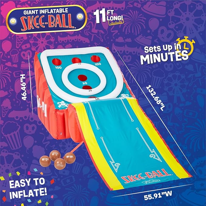 Flybar FunPark Giant Inflatable Skee-Ball Game, 11 Ft Backyard Outdoor Games for Kids & Adults, 4 Balls & Electric Air Pump Included, Yard Games Carnival Game for Family, Indoor Outdoor Party, Ages 6+