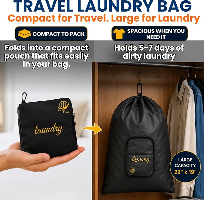 Travel Laundry Detergent Sheets and Foldable Travel Laundry Bag – Compact Laundry Detergent Sheets for Traveling, Dirty Clothes Laundry Bag for Hotels, Cruises & Suitcases