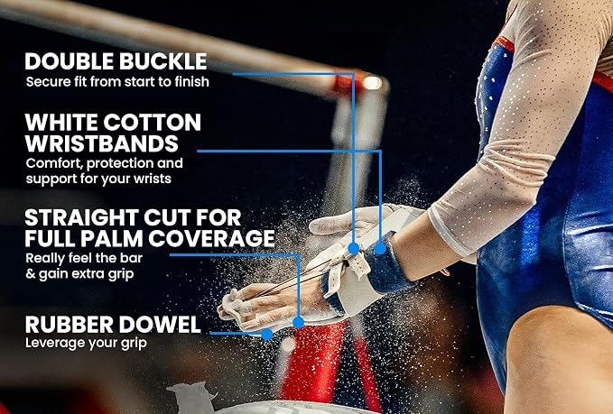Double Buckle Grips for Girls Gymnastics | Dowel Grips, 4" Wristbands, Grip Bag | Gymnastics Grips for Girls | Youth Bar Grips | Gymnastics Gloves