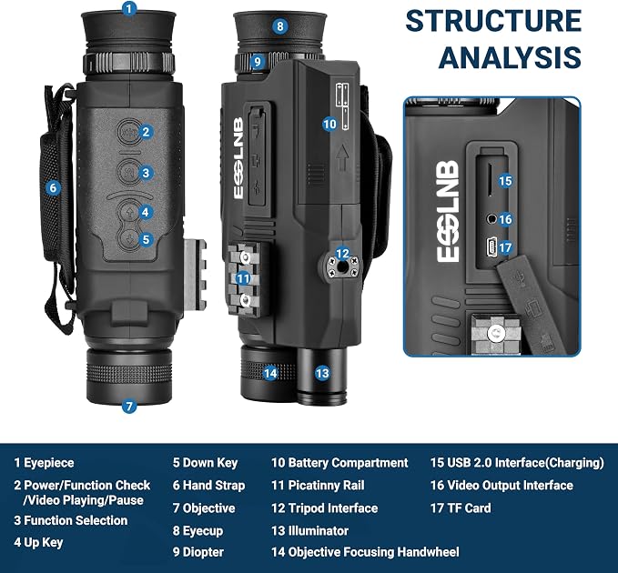 ESSLNB Night Vision Monocular, 6x32 Night Vision Infrared Monocular, Portable Digital Night Vision Scopes for Day & Night Camping, Surveillance, 1080P Full HD Photo & Video