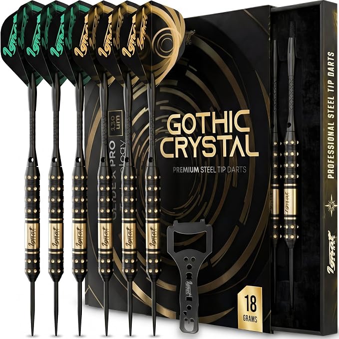 IgnatGames Steel Tip Dart Set - Brass Barrels with Tempered Steel Points, Aluminum Shafts, 16 GlideXPro Flights (Standard No. 2 + Slim), Accessories, Giftable Case