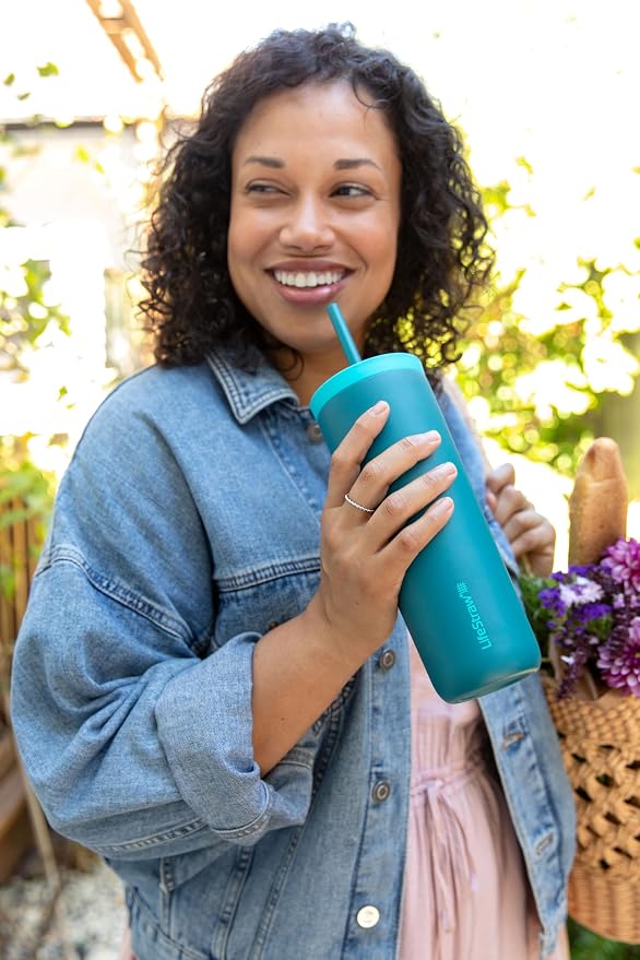 LifeStraw Go Series — Insulated Stainless Steel Water Filter Tumbler, 18oz, Aegan Sea, Removes Bacteria, Parasites, Microplastics, Improves Taste