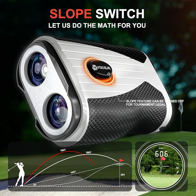 VISIOGEAR Golf Rangefinder with Slope, 1200 Yards Laser Range Finder for Golfer, 7X Magnification Range Finder Rechargeable Golf Accessories for Men, Flag Pole Locking Vibration