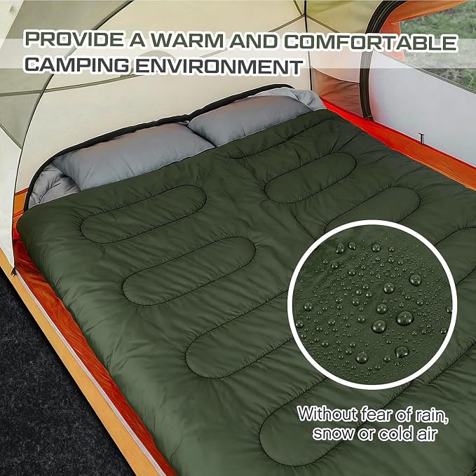 Tranqun 2 Pack Double Sleeping Bag for Adults, Queen Size Two Person Camping Sleeping Bag with Pillow Waterproof 3 Season Cotton Fabric for Hiking Backpacking Warm & Cold Weather