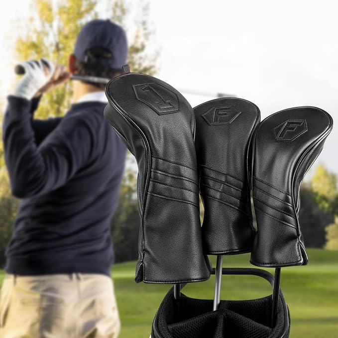 Golf Club Head Covers for Woods and Drivers, Premium Golf Headcovers Set Fit Most Clubs Simple Striped 1PC or 3PCS, Customizable