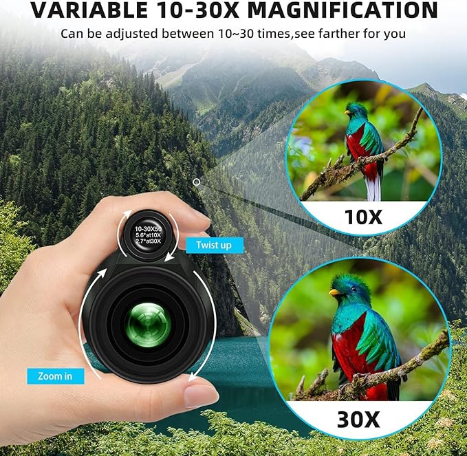 10-30x50 Zoom Monocular Telescope for Adults - High Power HD Monocular with Tripod & Adapter, Rubber Armor,Waterproof Large Objective Monoculars - for Opera, Bird Watching, Hiking,Travel