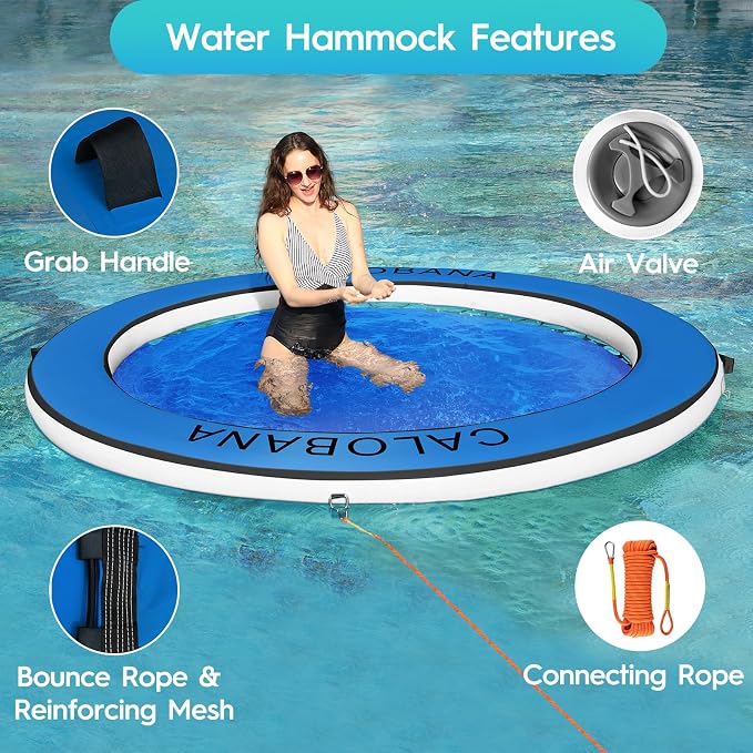 CALOBANA Round Floating Ring Inflatable Water Hammock Heavy Duty River Floats Lake Raft for Adults Tanning Pool Lounger Float Island Platform Pad Mat for Party
