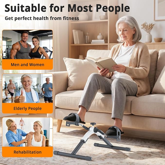 Folding Pedal Exerciser Mini Exercise Bike Under Desk Bike for Arms and Legs Workout, Portable Desk Bike Peddler Machine for Sedentary Officer & Seniors