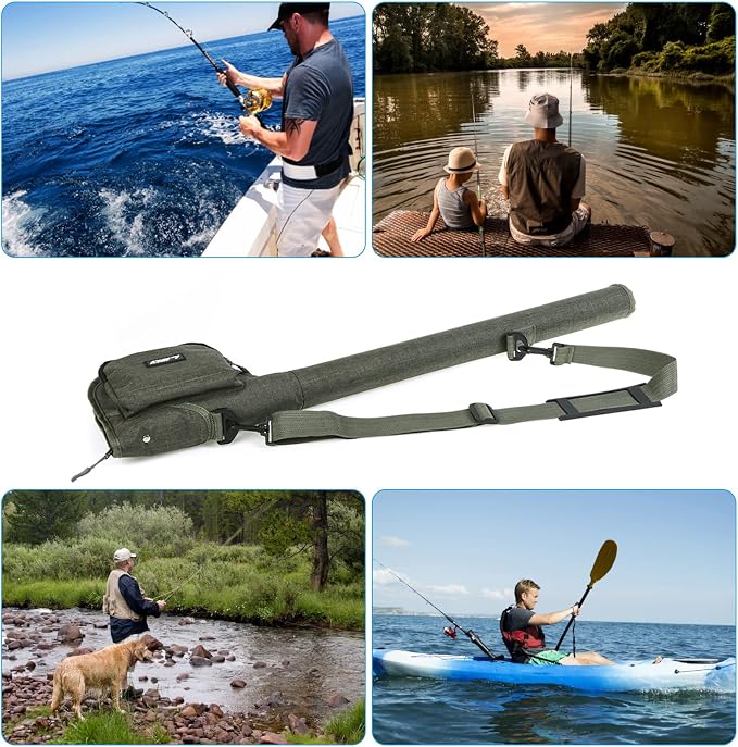 Fishing Rod Case Fishing Pole Bag with Reel Pouch Fly Fishing Bag for 9FT 2 Pieces/4Pieces Rod Fishing Rod Bag