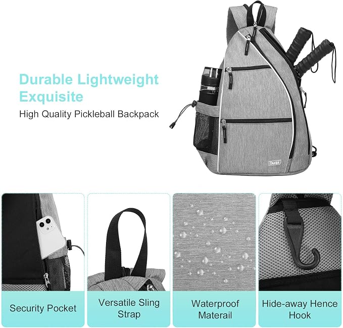 Sucipi Pickleball Bag - Men's & Women's Pickleball Backpack, Adjustable Sling Bag w/Fence Hook/Large Capacity/Safety Pocket