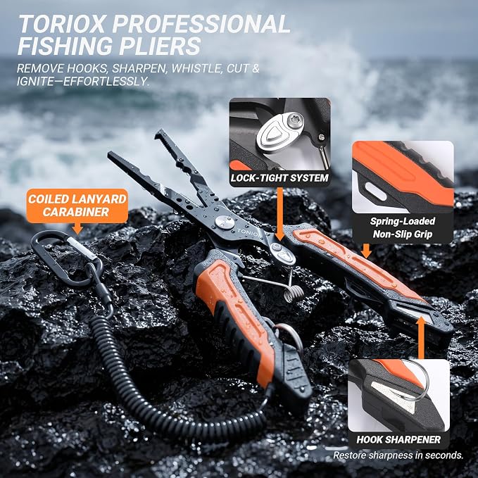 TORIOX Fishing Tool Kit with Fishing Pliers, Fish Lip Gripper, Fillet Knife & Braid Scissors, Saltwater Freshwater Fishing Accessories Set, Fishing Gear Gift for Men