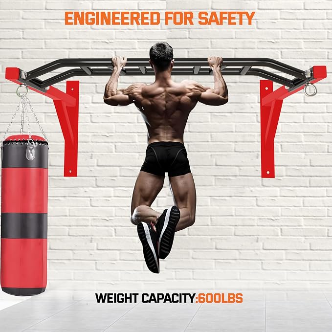 Upgrade Pull Up Bar Wall Mounted,Heavy Duty Multi Grip Chin Up Bar for Strength Training, 600 lbs Capacity, Durable Steel Construction, Perfect for Home and Garage Workouts