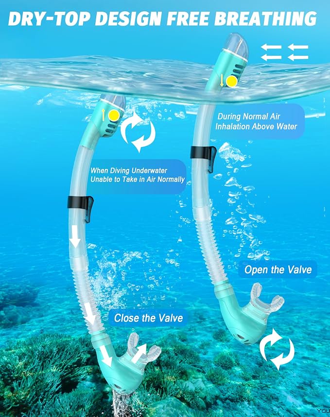 Snorkeling Gear for Adults, Snorkel Mask Set 180° Panoramic View Snorkel Gear, 100% Food-Grade Silicone Anti-Fog Anti-Leak Dry Top Diving Mask for Snorkeling Swimming Scuba Diving