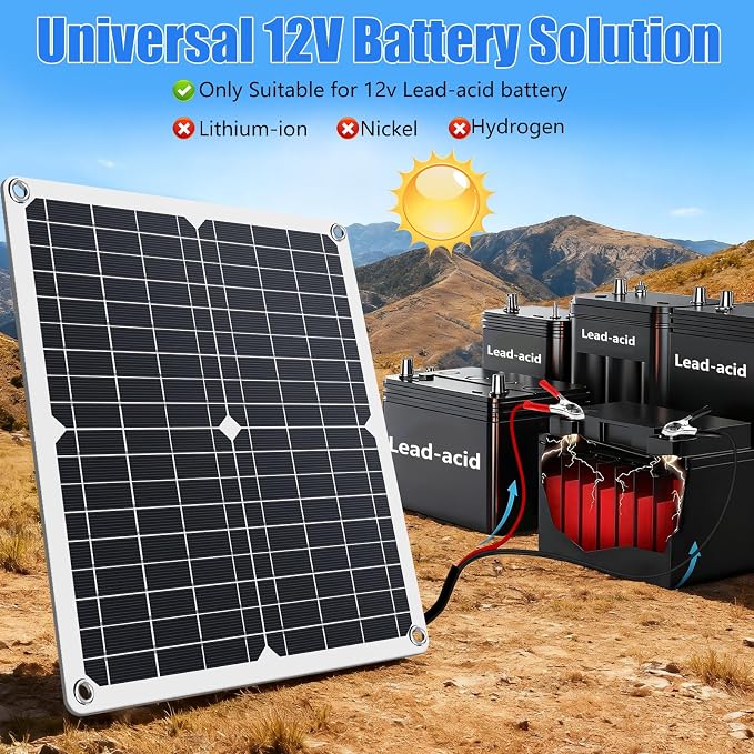 KEPEAK Solar Panel Kit 25W 12V, Solar Battery Trickle Charger Maintainer + Controller for Boat Car RV Motorcycle Marine Automotive