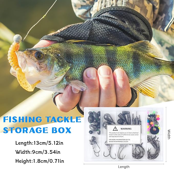 Fishing Accessories Kit Organized Fishing Tackle Box | Included Hooks, Sinkers Weights, Rubber Bobber, Jigs, Beads, Swivels Snaps, Fishing Gear Kit