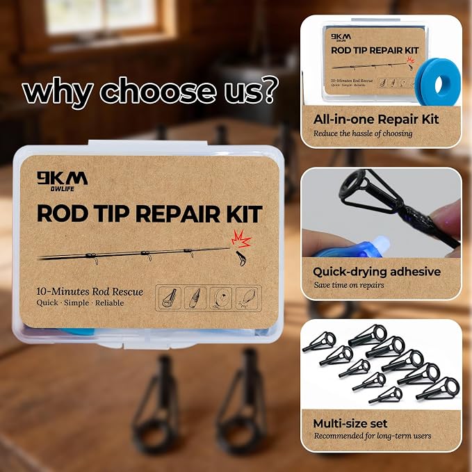 9KM DWLIFE Fishing Rod Tip Repair Kit, Black Stainless Steel, Wear Resistant Ceramic Ring, Guide Replacement 25/35/45/60/65pcs