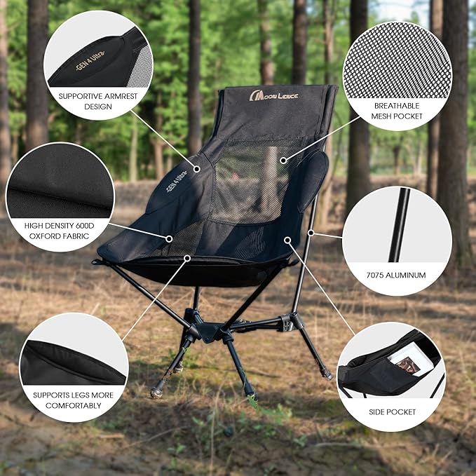 MOON LENCE High Back Folding Camping Chair, 330lbs Portable Compact Chair with Wide Seat & Ergonomic Back Support (Green)