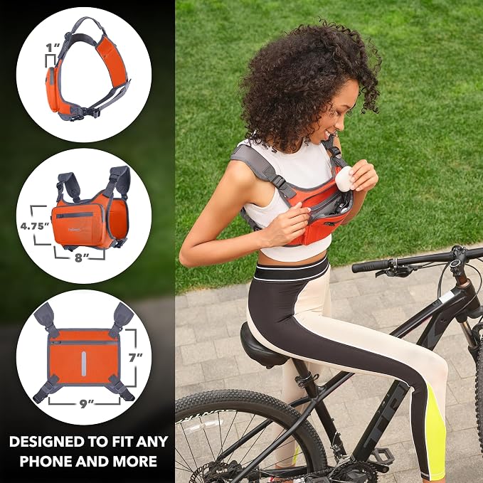 Trailoom Running Chest Pack, Reflective Vest, Water Repellent, Phone Holder, Workout Bag for Runners, Cycling, Biking, EDC Pouch, Jogging Carrier, Hidden Pocket, Men & Women, Lightweight