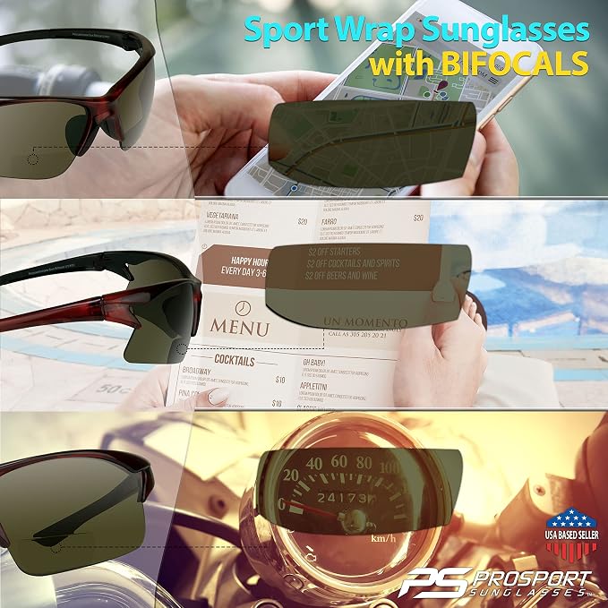 proSPORT BIFOCAL Sunglasses Readers Men Women Sport Cycling Running Fishing Golfing Riding Driving +1.50 to +3.00