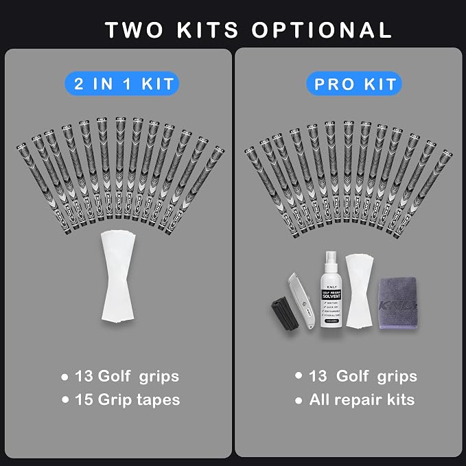 KNLY Golf Grips Set of 13,High Feedback MultiCompound Golf Club Grips,13 Grips with 15 Tapes and 13 Grips with All Repair Kits for Choice.