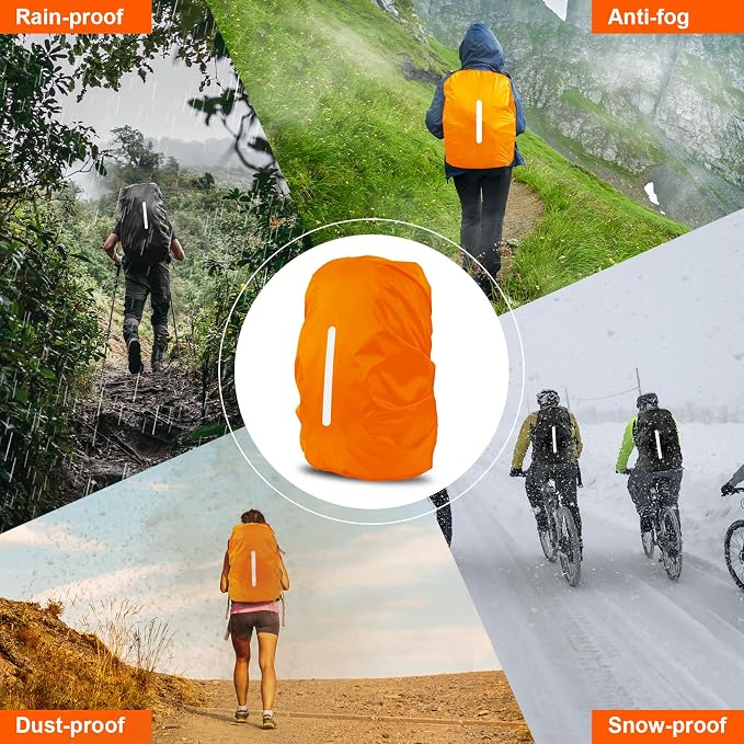 LAMA 2 Pack Waterproof Rain Cover for Backpack, Reflective Rucksack Rain Cover for Anti-Dust/Anti-Theft/Bicycling/Hiking/Camping/Traveling,XL Size (for 56L-70L Backpack), 1 Pcs Black + 1 Pcs Orange
