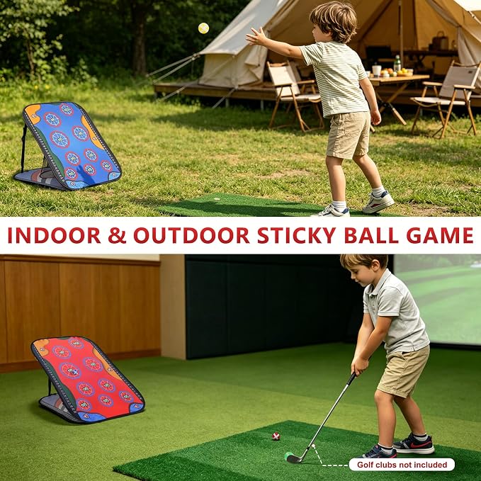 Collapsible Cornhole Board Set, AYAMAYA 2 x 3ft Portable Double Sided Corn Hole Games & Golf Game, Camping Games with 8 Bean Bags & 12 Sticky Balls for Outdoor Beach Lawn Yard Family Party Toys