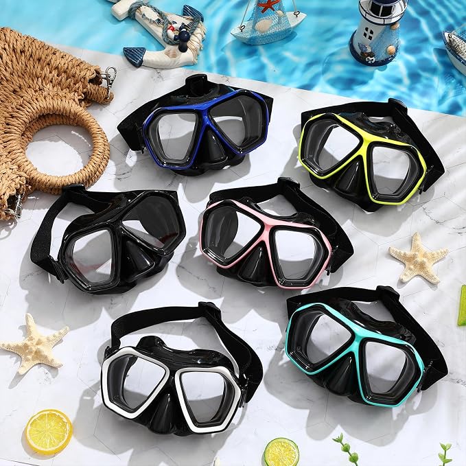 Fabbay 6 Pcs Adult Youth Swim Goggles with Nose Cover Elastic Strap Anti Fog Waterproof Snorkel Wide View Diving Swim Mask