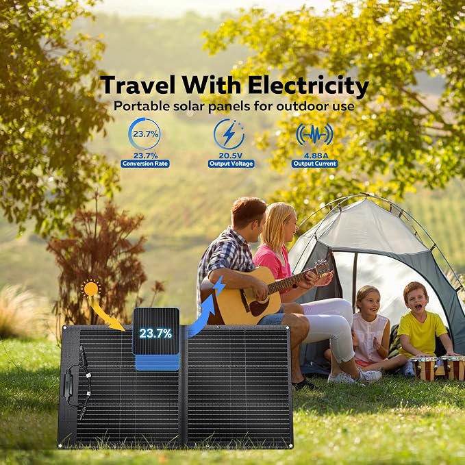 100W Portable Solar Panel for Power Station, 20V ETFE Foldable Solar Panel Charger with 23.7% High Efficiency for Outdoor Camping RV Trip Emergency Power Supply Off-Grid