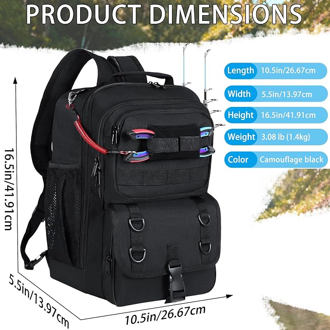 Fishing Backpack with Tackle Boxes,Fishing Sling Tackle Bag with Rod Holder Waterproof Fishing Bag with Fishing Gear, Fishing Gifts for Men Women Gear Combo Kit,Black