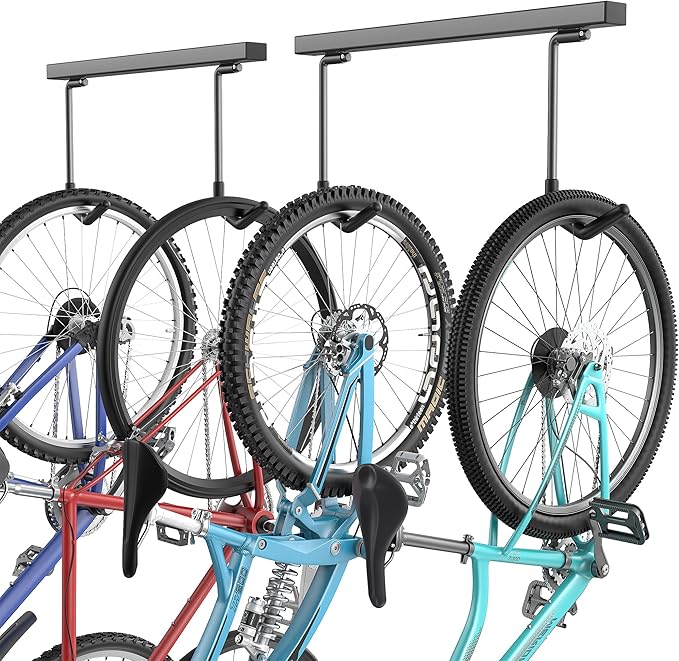 EVERHANGER Ceiling Mounted Bike Racks for Garage, Indoor Bike Storage Hanger with Adjustable Cycling Hooks for 2 to 4 Bikes, Holds up to 260lbs