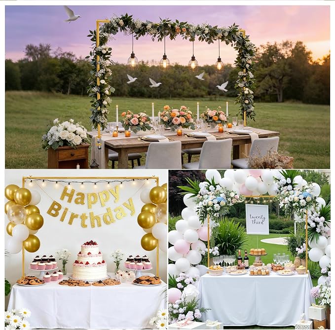 Over The Table Rod Stand with Clamps, Gold Metal Table Arch Adjustable 38"-47" Tall 34"-102" Length, Table Balloon Arch for Wedding, Anniversary, Birthday, Party, Christmas Decoration