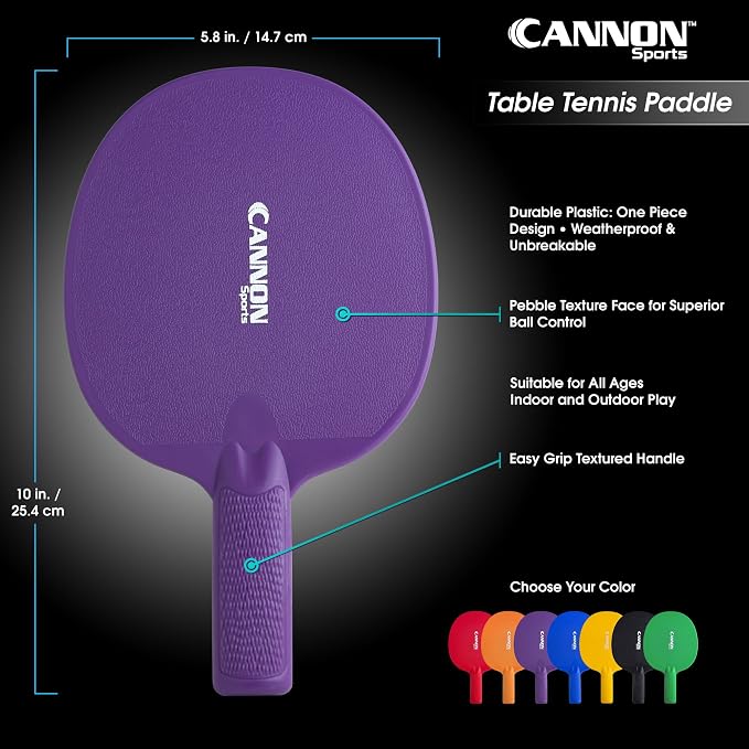 Cannon Sports Unbreakable Table Tennis Paddles - Waterproof & Weather Resistant Table Tennis Rackets for Indoor & Outdoor Use – Textured Easy Grip Handle – Multiple Color Options