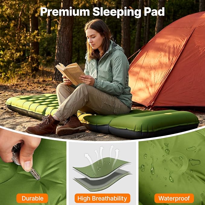 OGERY Sleeping Pad, Ultralight Inflatable Sleeping Pad for Camping with Pillow Built-in Foot Pump, 6" Extra-Thick Reinforced Camping Mattress for Hiking, Backpacking, Tent