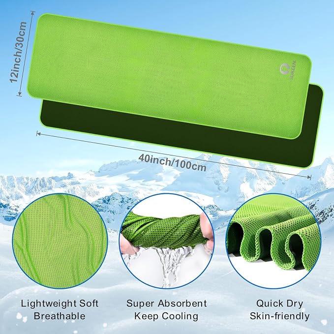 Sukeen Cooling Towel 20 Pack (40"x12") Ice Towel,Bulk Breathable Chilly Twoles,Microfiber Towel for Neck Face for Yoga,Sport,Running,Gym,Workout,Camping,Fitness,Travel & More Activities, Green