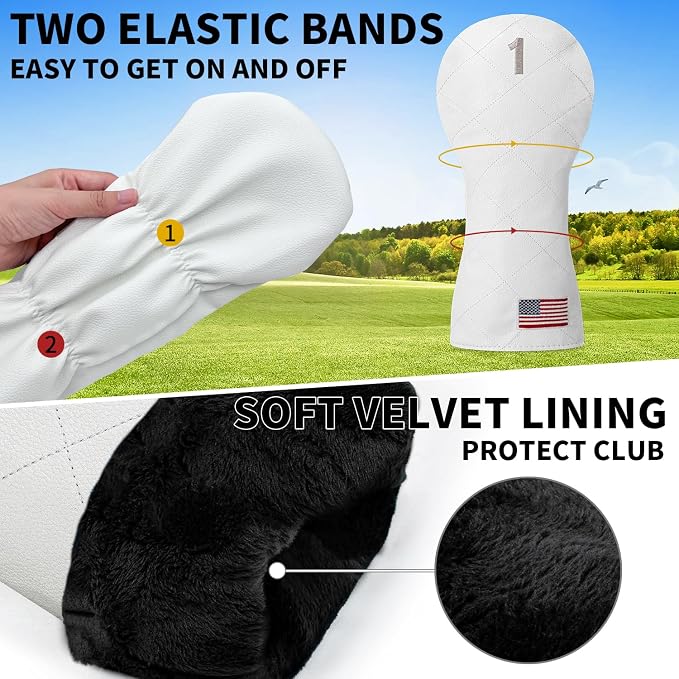 Golf Club Covers for Driver, Fairway, Hybrids - 3 Options - Golf Driver Headcover/Golf Fairway Wood Head Cover/Hybrid Headcover for Men/Women Golfer