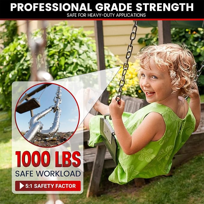 sprookber 1000LB Heavy Duty Hanging Swing Chain, 6mm Thick 304 Stainless Steel Hanging Chain with 4 Carabiners, 67" Hardware Kit for Hammock, Hanging Chair, Punching Bags, Tree, Indoor & Outdoor