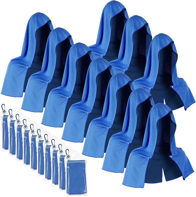Breling 10 Pack Cooling Hoodie Towels, UPF 50 Sun Protection & Instant Cooling Towels Hoodie for Neck and Face Head Wrap for Hot Weather Sport, Gym, Camping Summer Outdoor Activity(Navy Blue)